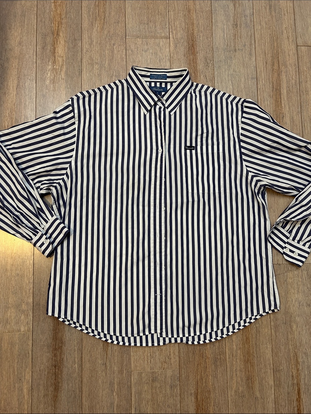VTG Faconnable Unisex Vertical Stripe Button-Down Shirt American flag back XL